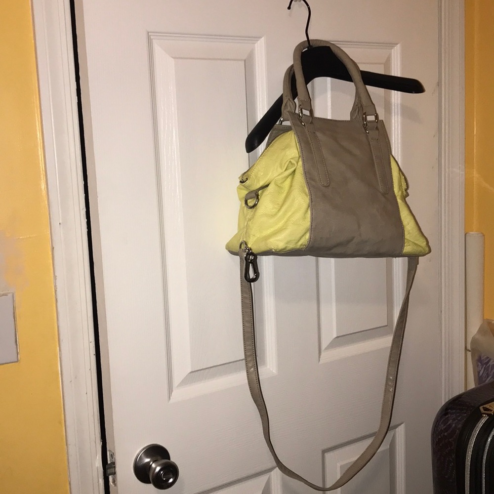 Lovely Yellow & beige handbag with shoulder strap.